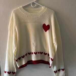 Heart Patterned Cream and Red Sweater
